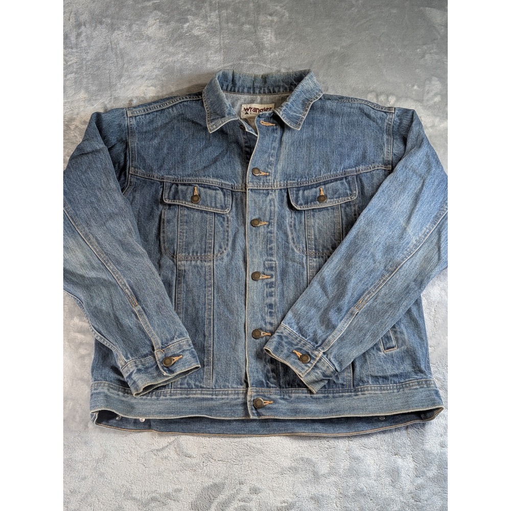 Wrangler Rugged Wear Men's Denim a jeans Trucker Jacket Vtg L  90s Cotton